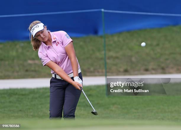 Brooke Henderson of Canada watches her third shot on the 18th hole during the third round of the Marathon Classic Presented By Owens Corning And O-I...