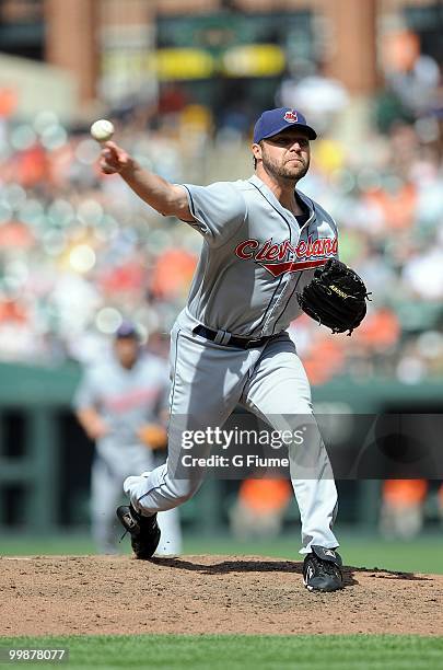 Jake Westbrook of the Cleveland Indians pitches against the Baltimore Orioles at Camden Yards on May 16, 2010 in Baltimore, Maryland.