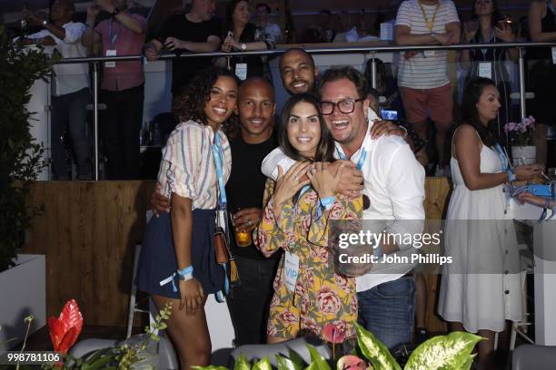 Marvin Humes , Rochelle Humes and Alan Carr attend as Barclaycard present British Summer Time Hyde Park at Hyde Park on July 14, 2018 in London,...
