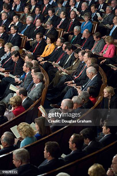 Republican members of Congress listen as President George W. Bush addresses the U.S. Congress during his State of the Union address at the U.S....