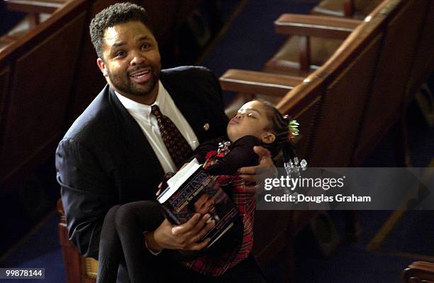 Jesse L. Jackson Jr., D-Il., and his sleeping daughter Jessica Jackson after the State of the Union address. Jessica is 3 years old.
