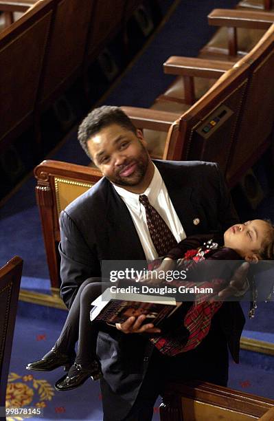 Jesse L. Jackson Jr., D-Il., and his sleeping daughter Jessica Jackson after the State of the Union address. Jessica is 3 years old.