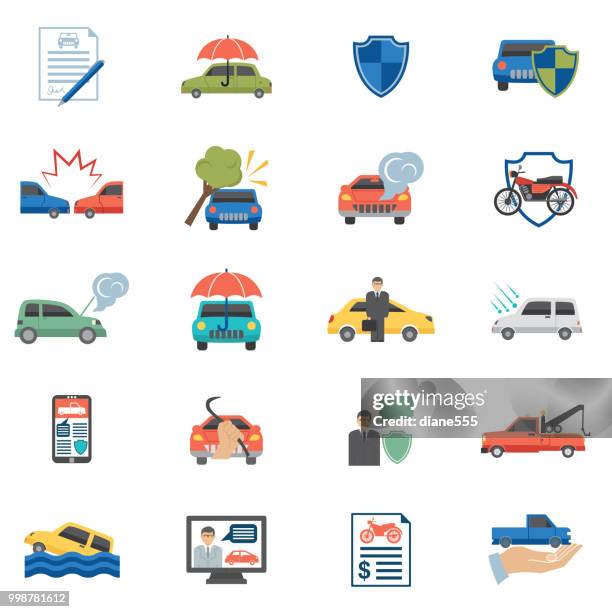 stockillustraties, clipart, cartoons en iconen met auto insurance iconen plat ontwerp - autoverzekering