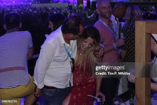 Alan Carr kisses Crissie Rhodes as Barclaycard present British Summer Time Hyde Park at Hyde Park on July 14, 2018 in London, England.