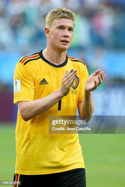 Kevin De Bruyne of Belgium celebrates the victory following the 2018 FIFA World Cup Russia 3rd Place Playoff match between Belgium and England at...