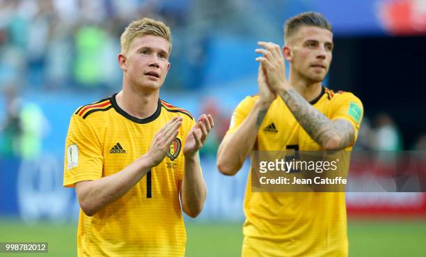 Kevin De Bruyne, Toby Alderweireld of Belgium celebrate the victory following the 2018 FIFA World Cup Russia 3rd Place Playoff match between Belgium...