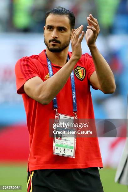 Nacer Chadli of Belgium celebrates the victory following the 2018 FIFA World Cup Russia 3rd Place Playoff match between Belgium and England at Saint...