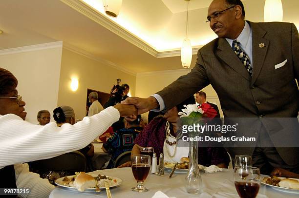 Lt. Governor of the State of Maryland, Michael S. Steele talks with Ms. Barbara Johnson while visiting St. Paul Senior Living Center in Capitol...