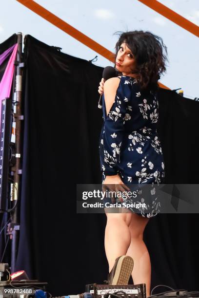 Shappi Khorsandi performs on the comedy stage at Latitude Festival in Henham Park Estate on July 14, 2018 in Southwold, England.