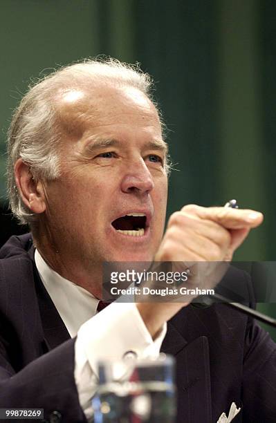 Joseph Biden, D-DE., makes a heated opening statement during the Senate Commerce, Science and Transportation Committee Steroid Use Full committee...