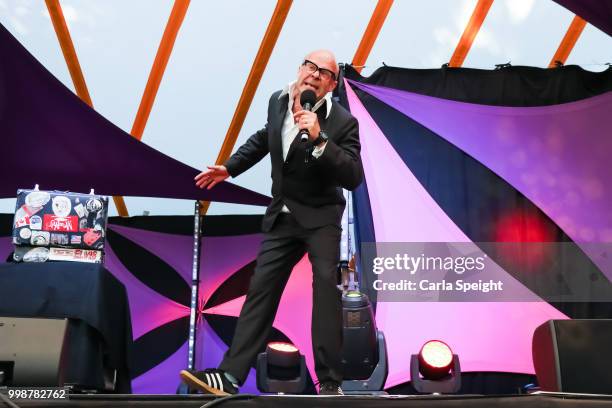 Harry Hill performs on the comedy stage at Latitude Festival in Henham Park Estate on July 14, 2018 in Southwold, England.