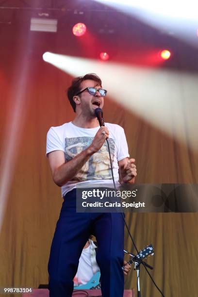 Justin Young of The Vaccines performs on Main Stage at Latitude Festival in Henham Park Estate on July 14, 2018 in Southwold, England.