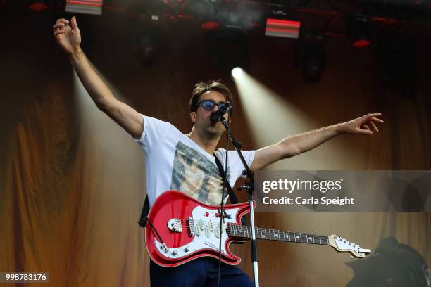 Justin Young of The Vaccines performs on Main Stage at Latitude Festival in Henham Park Estate on July 14, 2018 in Southwold, England.