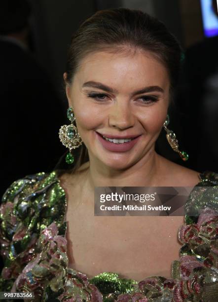 Former gymnast, politician and media manager Alina Kabaeva talks to journalists prior to the concert at Bolshoi Theatre in Moscow, Russia, July 2018....