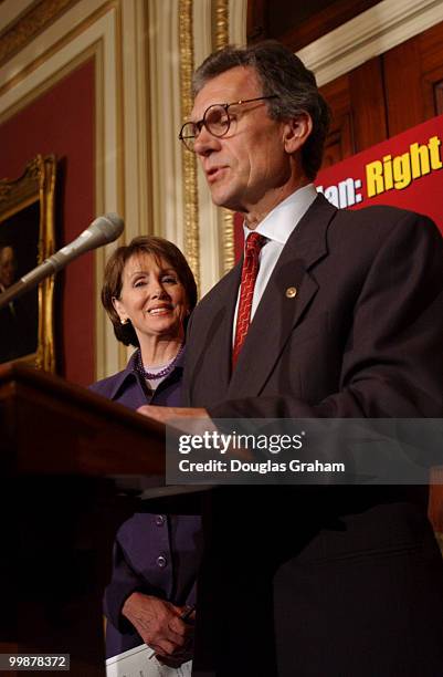 Democratic Leader Tom Daschle, D-SD., and House Democrati Leader Nancy Pelosi, D-CA., during a press conference on President Bush's dividend tax...