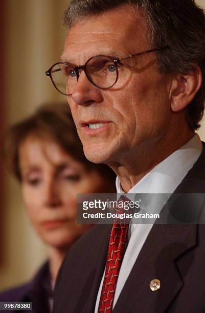Democratic Leader Tom Daschle, D-SD., and House Democrati Leader Nancy Pelosi, D-CA., during a press conference on President Bush's dividend tax...
