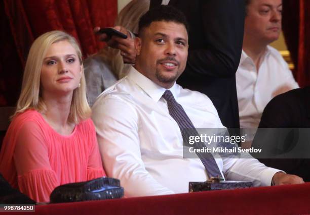 Brazilian footballer Ronaldo attends the gala concert at Bolshoi Theatre in Moscow, Russia, July 2018. Putin and Infantino have visited the concert...