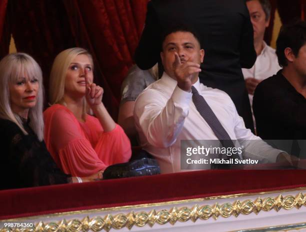 Brazilian footballer Ronaldo attends the gala concert at Bolshoi Theatre in Moscow, Russia, July 2018. Putin and Infantino have visited the concert...