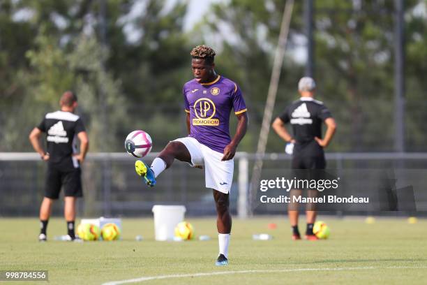 Aaron Leya Iseka of Toulouse during a friendly match between Toulouse and Ajaccio on July 14, 2018 in Toulouse, France.