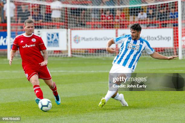Christopher Schindler of Huddersfield Town during the pre-season friendly between Accrington Stanley and Huddersfield Town at The Crown Ground,on...