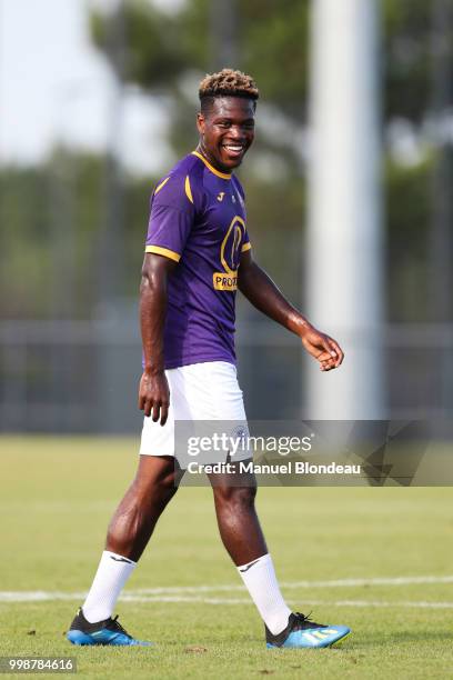 Aaron Leya Iseka of Toulouse during a friendly match between Toulouse and Ajaccio on July 14, 2018 in Toulouse, France.