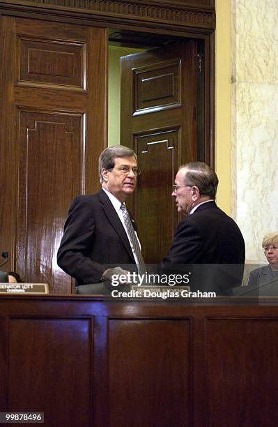 Trent Lott, R-Miss., and Ted Stevens, R-Alaska, talk before the start of the Senate Rules and Administration Committee Political Organization Tax...
