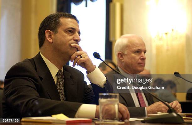 Russell Feingold, D-Wis., and John McCain, R-Ariz. Talk before the start of the Senate Rules and Administration CommitteePolitical Organization Tax...