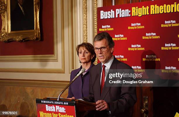 Democratic Leader Tom Daschle, D-SD., and House Democrati Leader Nancy Pelosi, D-CA., during a press conference on President Bush's dividend tax...