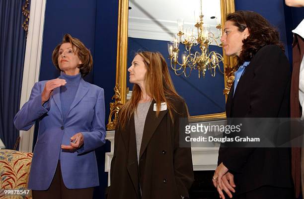 Nancy Pelosi, D-Calif., Minority Leader; Holly Hunter, actress; Julie Foudy, Olympic soccer player during a meeting to discuss Title IX funding.