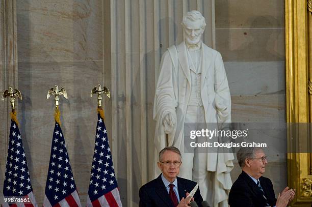 Harry Reid, D-NV., and Mitch McConnell, R-KY., during the tribute in celebration of the Bicentennial of Abraham Lincoln's birth in the Rotunda of the...