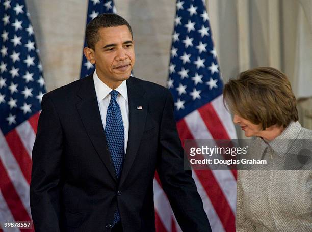 President Barack Obama and Speaker of the House Nancy Pelosi, D-CA., during the tribute in celebration of the Bicentennial of Abraham Lincoln's birth...
