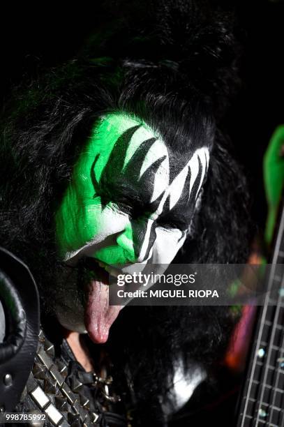 Gene Simmons, member of the hard rock band "Kiss" performs during the Resurrection Fest music festival in Viveiro, northern Spain, on July 14, 2018.