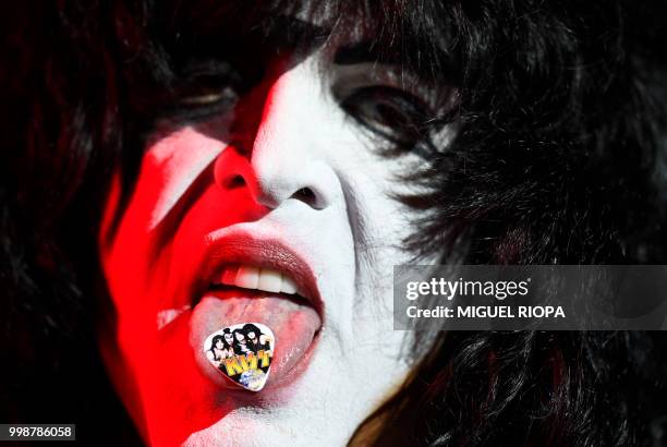 Paul Simmons, member of the hard rock band "Kiss" performs during the Resurrection Fest music festival in Viveiro, northern Spain, on July 14, 2018.