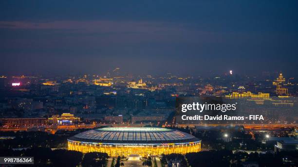 General view of the Luzhniki stadium ahead of the Russia 2018 FIFA World Cup Final match between France and Croatia on July 14, 2018 in Moscow,...