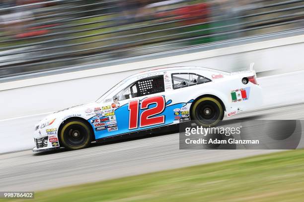 Ruben Garcia, Jr., driver of the Max Siegel Inc. Toyota, during qualifying for the NASCAR K&N Pro Series East King Cadillac GMC Throwback 100 at...