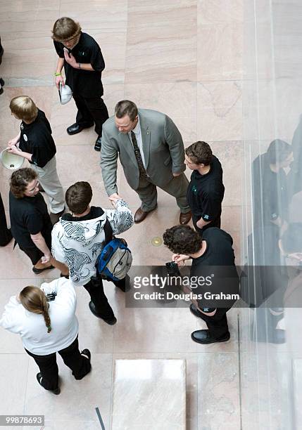 Sen. Jon Tester, D-MT., greets a group of school kids in the Hart Senate Office Building. The students where from all over the state coming from the...