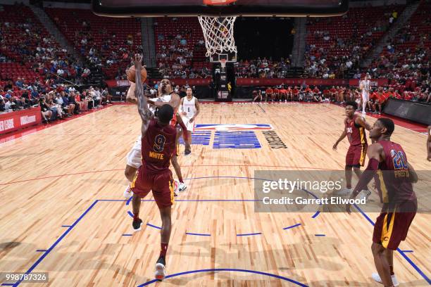 De'Anthony Melton of the Houston Rockets goes to the basket against the Cleveland Cavaliers during the 2018 Las Vegas Summer League on July 14, 2018...