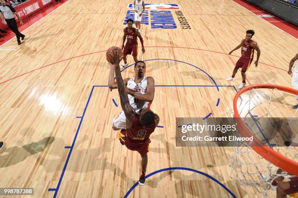 De'Anthony Melton of the Houston Rockets goes to the basket against the Cleveland Cavaliers during the 2018 Las Vegas Summer League on July 14, 2018...