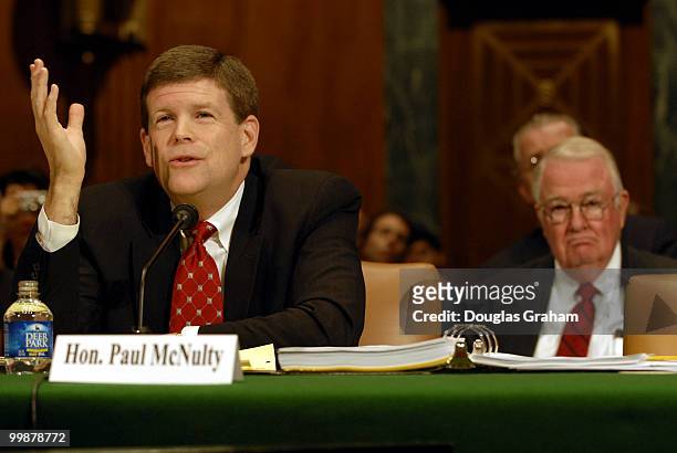 Deputy Attorney General Paul McNulty and former Attorney General Edwin Meese, chairman, Center for Legal and Judicial Studies at The Heritage...