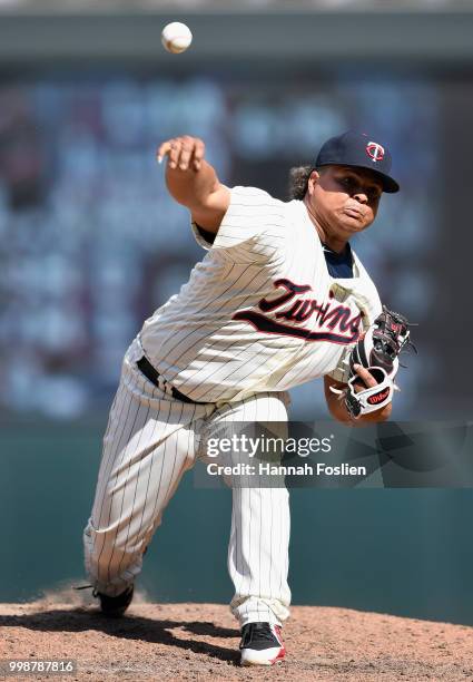 Position player Willians Astudillo of the Minnesota Twins delivers a pitch against the Tampa Bay Rays during the ninth inning of the game on July 14,...
