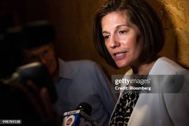 Senator Catherine Cortez Masto, a Democrat from Nevada, speaks with members of the media during a Vecinos de Nelson canvass kickoff event for Senator...