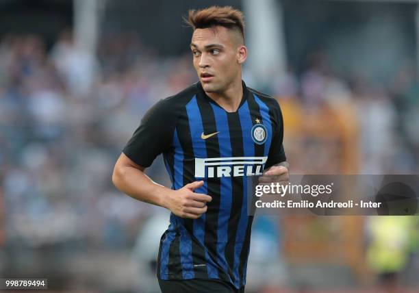 Lautaro Martinez of FC Internazionale looks on during the pre-season friendly match between Lugano and FC Internazionale on July 14, 2018 in Lugano,...