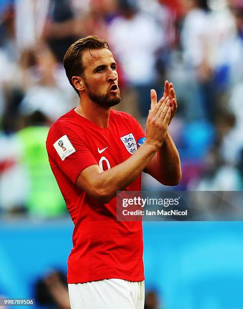 Harry Kane of England is seen during the 2018 FIFA World Cup Russia 3rd Place Playoff match between Belgium and England at Saint Petersburg Stadium...