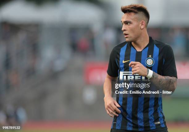 Lautaro Martinez of FC Internazionale looks on during the pre-season friendly match between Lugano and FC Internazionale on July 14, 2018 in Lugano,...