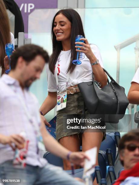 Harry Maguire's partner Fern Hawkins is seen during the 2018 FIFA World Cup Russia 3rd Place Playoff match between Belgium and England at Saint...