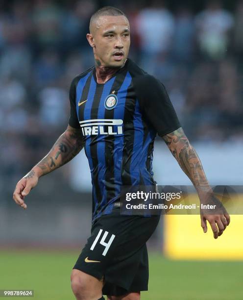 Radja Nainggolan of FC Internazionale looks on during the pre-season friendly match between Lugano and FC Internazionale on July 14, 2018 in Lugano,...