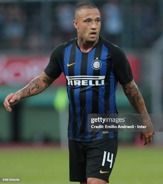 Radja Nainggolan of FC Internazionale looks on during the pre-season friendly match between Lugano and FC Internazionale on July 14, 2018 in Lugano,...