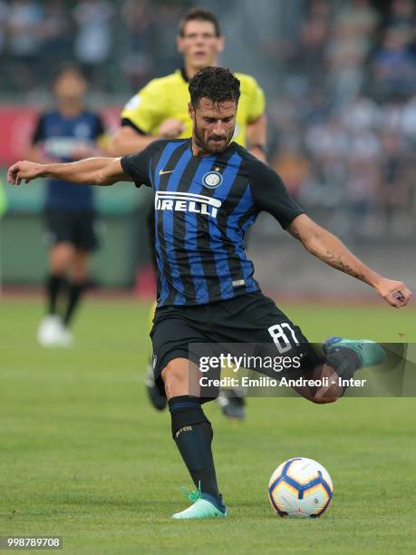 Antonio Candreva of FC Internazionale in action during the pre-season friendly match between Lugano and FC Internazionale on July 14, 2018 in Lugano,...