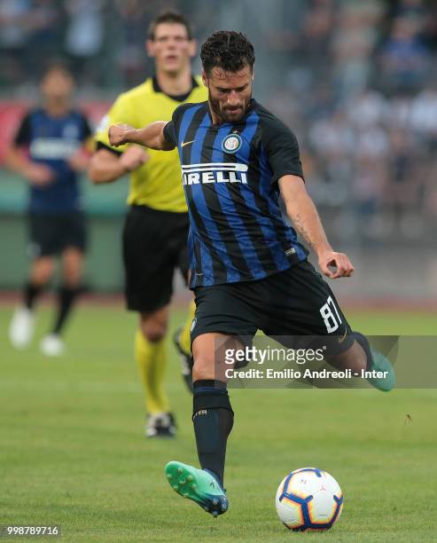 Antonio Candreva of FC Internazionale in action during the pre-season friendly match between Lugano and FC Internazionale on July 14, 2018 in Lugano,...