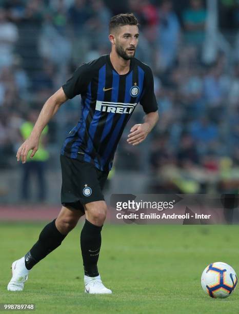 Roberto Gagliardini of FC Internazionale in action during the pre-season friendly match between Lugano and FC Internazionale on July 14, 2018 in...